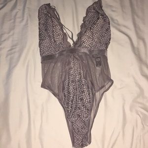 Tan lace and sheer mesh lingerie